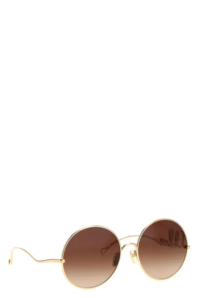 Chloé Round Frame Sunglasses Featuring Curved Temples In Brown