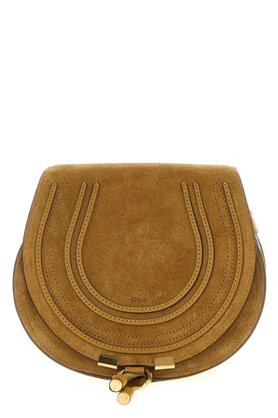 Chloé Marcie Flap Saddle Crossbody Bag In Suede In Brown