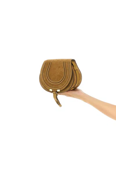Chloé Marcie Flap Saddle Crossbody Bag In Suede In Brown
