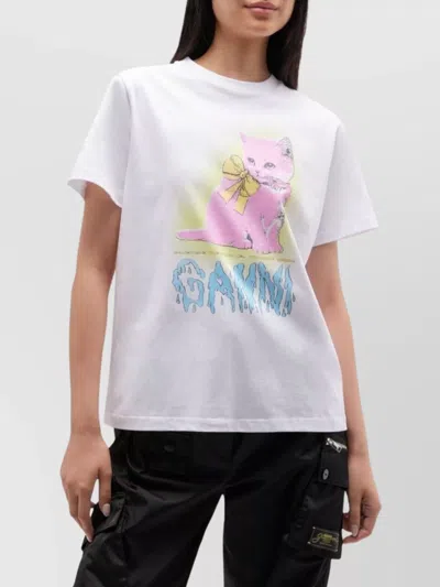 Ganni Neon Kitty Bright White T-shirt In White