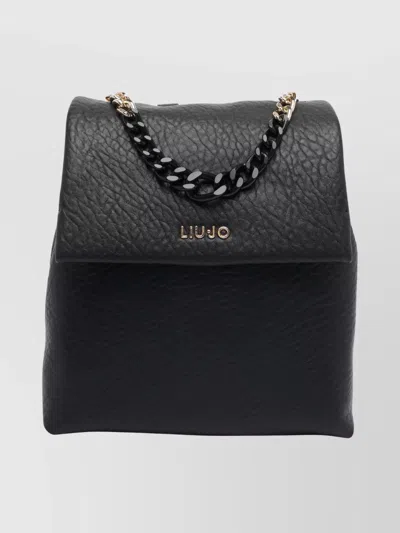 Liu •jo Textured Backpack With Chain Handle And Straps In Black