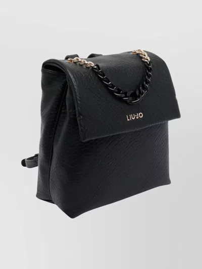 Liu •jo Textured Backpack With Chain Handle And Straps In Black