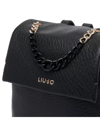 Liu •jo Textured Backpack With Chain Handle And Straps In Black