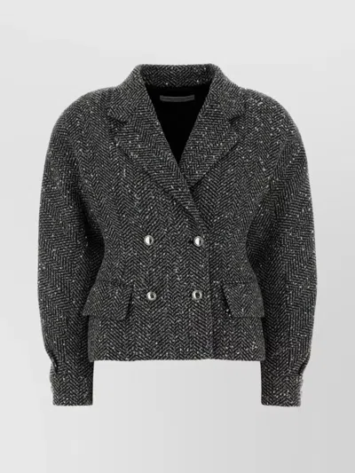 Alessandra Rich Textured Fabric Blazer Featuring Button Detailing In Black