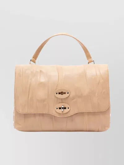 Zanellato Structured Beige Lamb Leather Shoulder Bag In Brown