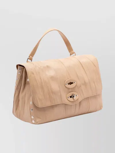 Zanellato Structured Beige Lamb Leather Shoulder Bag In Brown