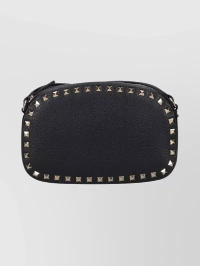Valentino Garavani Textured Leather Shoulder Bag With Adjustable Strap In Black
