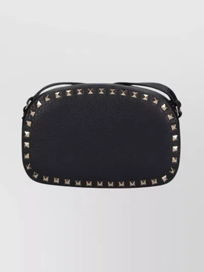 Valentino Garavani Textured Leather Shoulder Bag With Adjustable Strap In Black