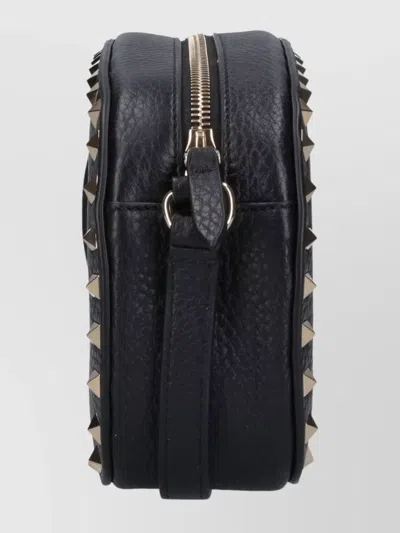 Valentino Garavani Textured Leather Shoulder Bag With Adjustable Strap In Black