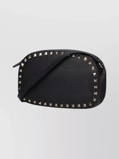 Valentino Garavani Textured Leather Shoulder Bag With Adjustable Strap In Black