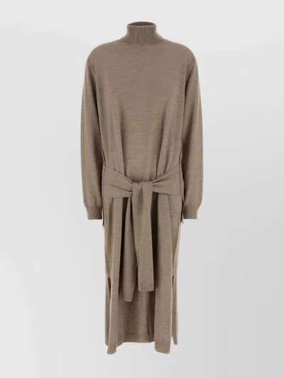 Lemaire Knit Midi Dress With Turtleneck And Belt In Brown