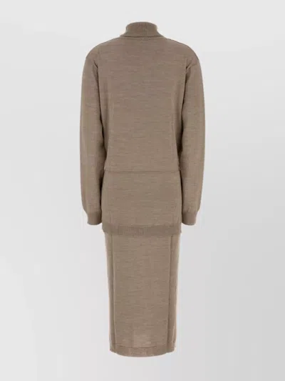 Lemaire Knit Midi Dress With Turtleneck And Belt In Brown