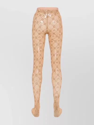 Marine Serre Signature Moonogram Footed Mesh Tights In Brown