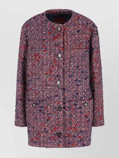 Gucci Multicolor Crewneck Jacket With Gg Logo On The Buttons In Wool Blend Woman In Multi