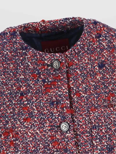 Gucci Multicolor Crewneck Jacket With Gg Logo On The Buttons In Wool Blend Woman In Multi