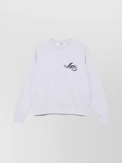 Msgm Relaxed Fit Cotton Sweatshirt With Script Logo Detail In Gray