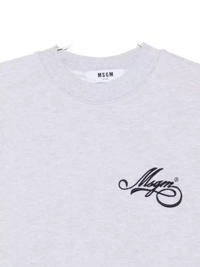 Msgm Relaxed Fit Cotton Sweatshirt With Script Logo Detail In Gray