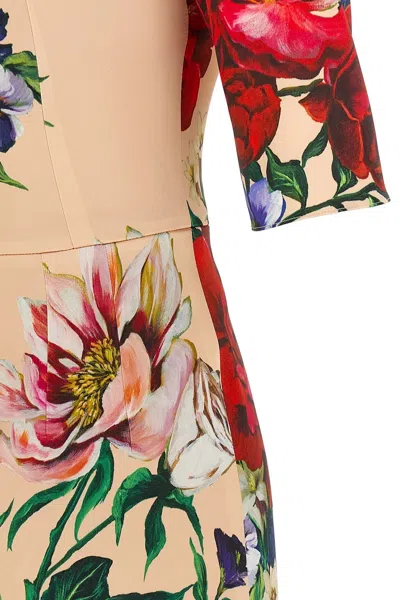 Dolce & Gabbana Midi Dress With Floral Print In Neutral