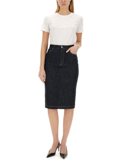 Dolce & Gabbana Dolce&gabbana White Crew Neck T Shirt With Logo Embroidery In Cotton In White