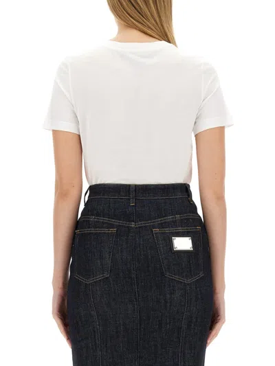 Dolce & Gabbana Dolce&gabbana White Crew Neck T Shirt With Logo Embroidery In Cotton In White