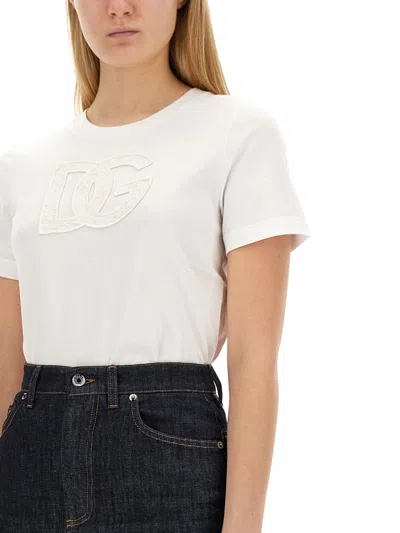 Dolce & Gabbana Dolce&gabbana White Crew Neck T Shirt With Logo Embroidery In Cotton In White