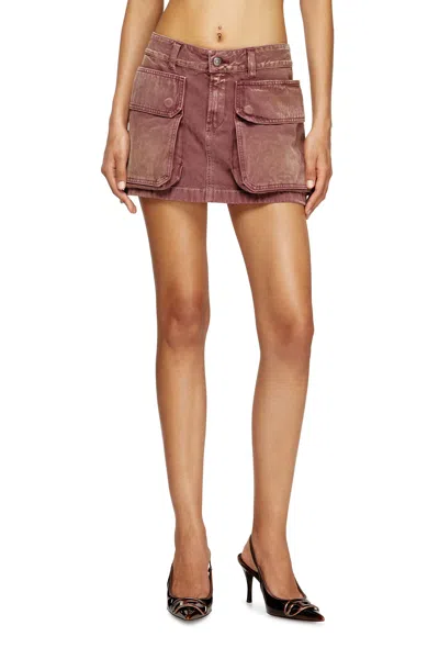 Diesel Denim Miniskirt With Patch Pockets In Brown