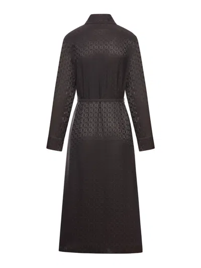 Fendi Ff Jacquard Silk Midi Shirt Dress In Black