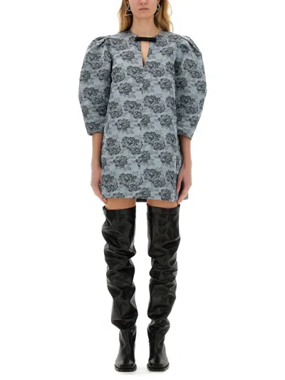 Ganni Women Floral Jacquard Mini Dress In Gray