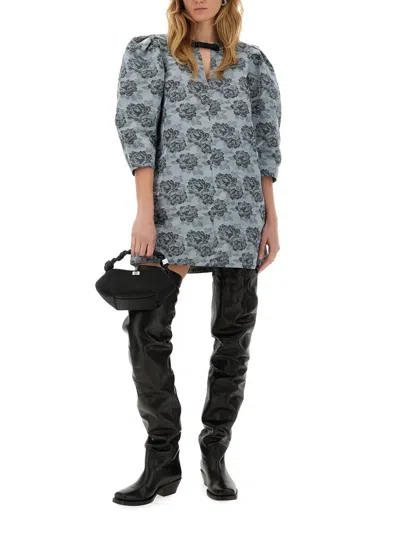 Ganni Women Floral Jacquard Mini Dress In Gray
