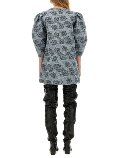 Ganni Women Floral Jacquard Mini Dress In Gray