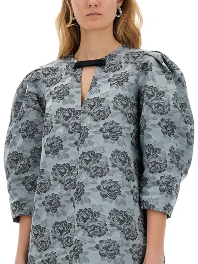 Ganni Women Floral Jacquard Mini Dress In Gray
