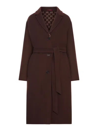 Gucci Brown Reversible Double-breasted Coat With Notched Revers And Belt In Wool Woman