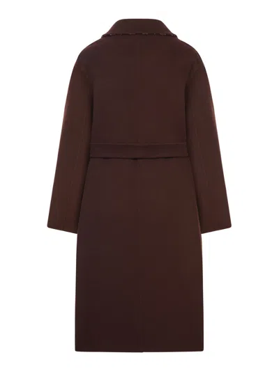 Gucci Brown Reversible Double-breasted Coat With Notched Revers And Belt In Wool Woman