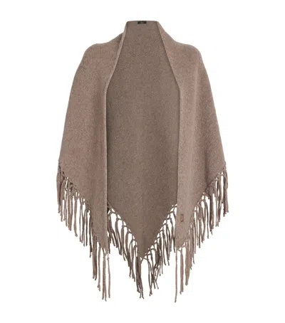 Weekend Max Mara Virgin Wool Fringed Shawl In Brown