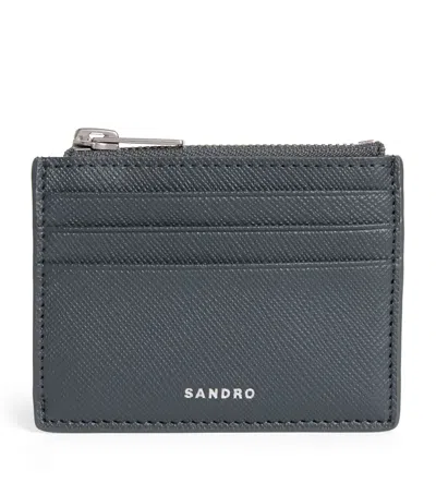 Sandro Leather Zipped Card Holder In Black