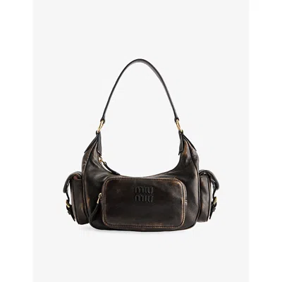Miu Miu Womens Caffe Pocket Leather Top Handle Bag In Brown