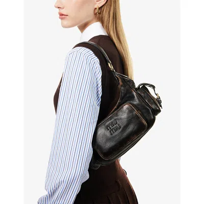 Miu Miu Womens Caffe Pocket Leather Top Handle Bag In Brown