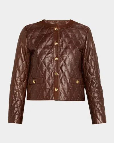 Nili Lotan Amy Cropped Quilted Leather Jacket In Brown