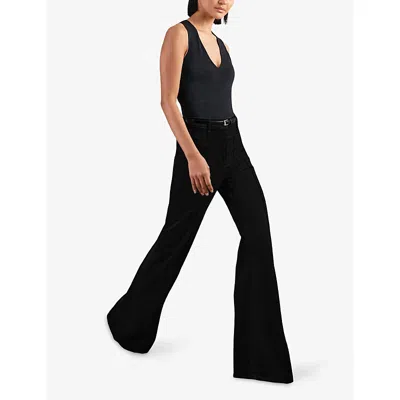 Reiss Womens Black Sakura Flared-leg High-rise Denim-blend Jeans In Black