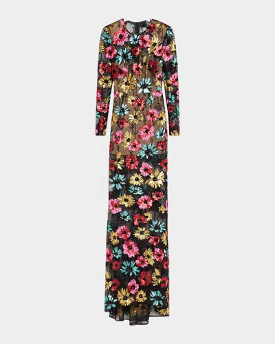 Bronx And Banco Francesca Sequin Embroidered Column Gown In Multi