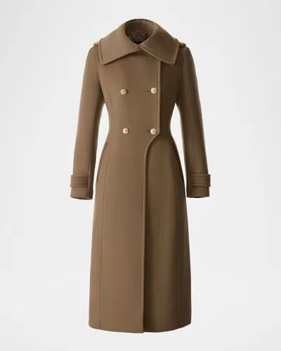 Mackage Elodie Double Breasted Military Maxi Coat In Brown