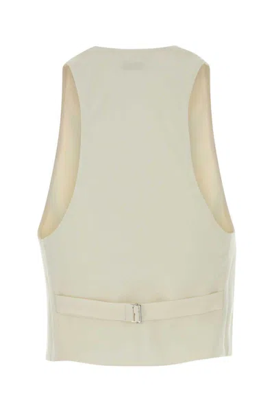 The Andamane Stretch Gabardine Sleeveless Deep V-neck Vest In White