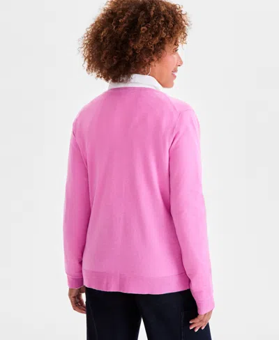 Style & Co Women's Button-down Long-sleeve Cardigan, Created For Macy's In Pink