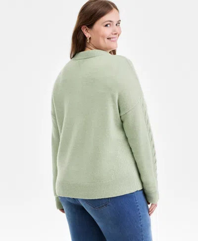 Charter Club Women's 100% Cashmere Placed Cable-knit V-neck Sweater, Macy's Exclusive In Green