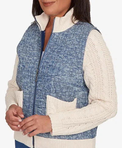 Alfred Dunner Women's Sunset Canyon Sweater Ribbed Quilted Jacket In Blue