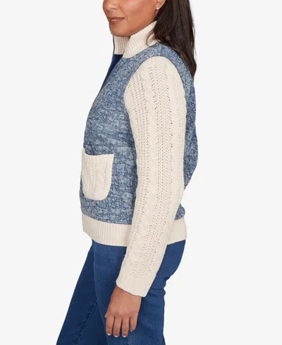 Alfred Dunner Women's Sunset Canyon Sweater Ribbed Quilted Jacket In Blue