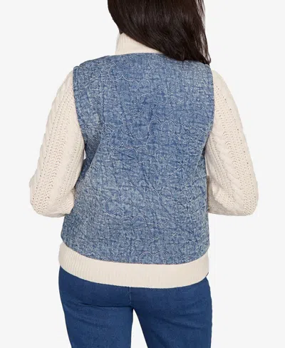 Alfred Dunner Women's Sunset Canyon Sweater Ribbed Quilted Jacket In Blue