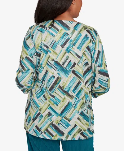 Alfred Dunner Petite Lake Champlain Detailed V Neck Brushstroke Top In Multi