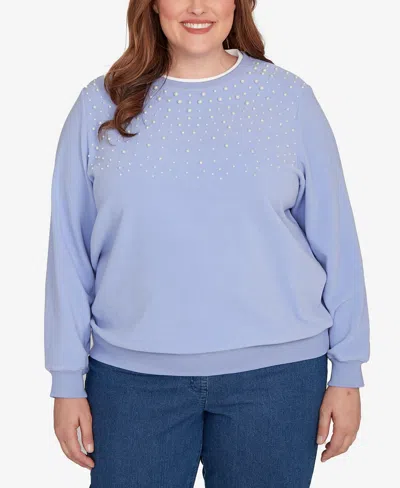 Alfred Dunner Women's Classic Embellished Crew Neck Anti-pill Top In Blue