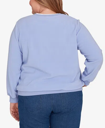 Alfred Dunner Women's Classic Embellished Crew Neck Anti-pill Top In Blue